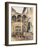 Inside Courtyard of Tenement-Antonio Mancini-Framed Premium Giclee Print