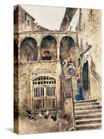 Inside Courtyard of Tenement-Antonio Mancini-Stretched Canvas