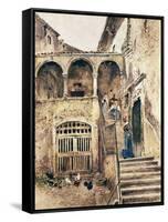 Inside Courtyard of Tenement-Antonio Mancini-Framed Stretched Canvas