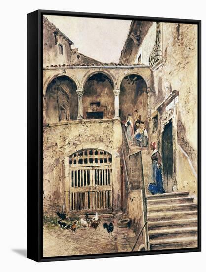 Inside Courtyard of Tenement-Antonio Mancini-Framed Stretched Canvas