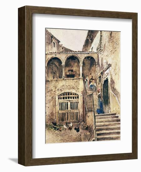 Inside Courtyard of Tenement-Antonio Mancini-Framed Giclee Print