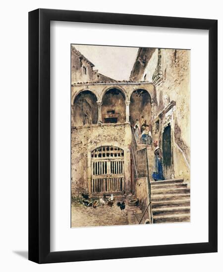 Inside Courtyard of Tenement-Antonio Mancini-Framed Giclee Print