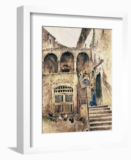 Inside Courtyard of Tenement-Antonio Mancini-Framed Giclee Print