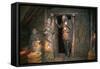 Inside House of Ancient Viking Village-null-Framed Stretched Canvas