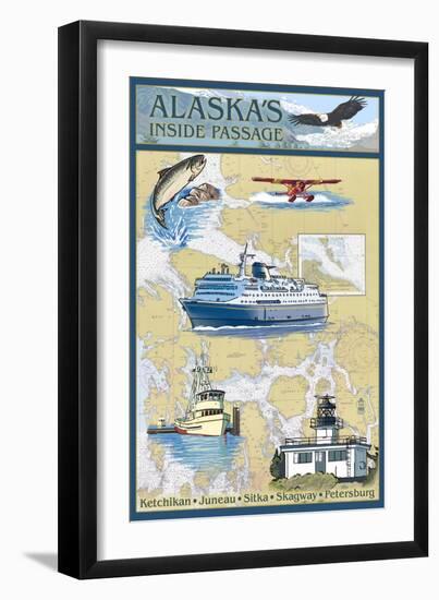Inside Passage, Alaska - Nautical Chart-Lantern Press-Framed Art Print