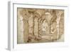 Inside the Ruins of the Colosseum (Pen and Brown Ink with Brown Wash on White Paper)-Sebastian Vrancx-Framed Giclee Print