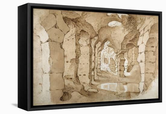 Inside the Ruins of the Colosseum (Pen and Brown Ink with Brown Wash on White Paper)-Sebastian Vrancx-Framed Stretched Canvas