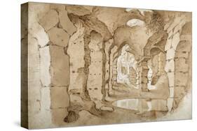 Inside the Ruins of the Colosseum (Pen and Brown Ink with Brown Wash on White Paper)-Sebastian Vrancx-Stretched Canvas