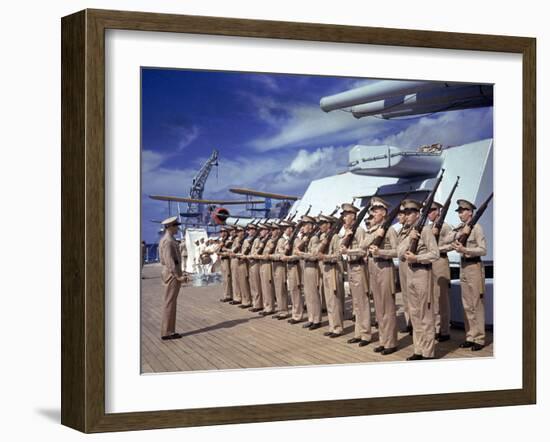 Inspection Aboard Battleship During the Us Navy's Pacific Fleet Maneuvers-Carl Mydans-Framed Photographic Print