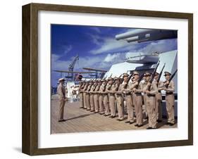 Inspection Aboard Battleship During the Us Navy's Pacific Fleet Maneuvers-Carl Mydans-Framed Photographic Print