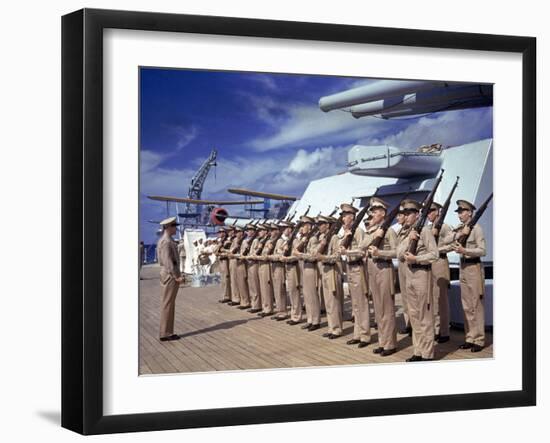 Inspection Aboard Battleship During the Us Navy's Pacific Fleet Maneuvers-Carl Mydans-Framed Photographic Print