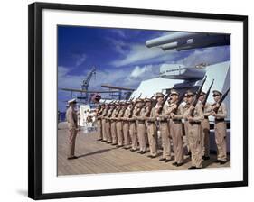 Inspection Aboard Battleship During the Us Navy's Pacific Fleet Maneuvers-Carl Mydans-Framed Photographic Print