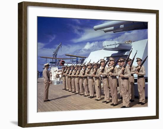 Inspection Aboard Battleship During the Us Navy's Pacific Fleet Maneuvers-Carl Mydans-Framed Photographic Print