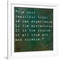 Inspirational Quote By Albert Einstein On Earthy Green Background-nagib-Framed Art Print