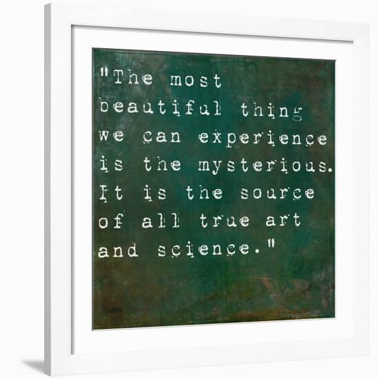 Inspirational Quote By Albert Einstein On Earthy Green Background-nagib-Framed Art Print