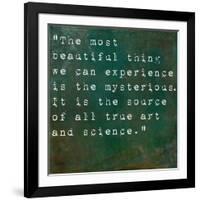 Inspirational Quote By Albert Einstein On Earthy Green Background-nagib-Framed Art Print