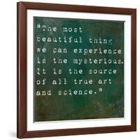 Inspirational Quote By Albert Einstein On Earthy Green Background-nagib-Framed Art Print