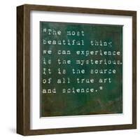 Inspirational Quote By Albert Einstein On Earthy Green Background-nagib-Framed Art Print