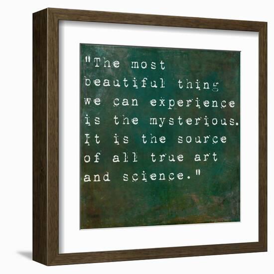 Inspirational Quote By Albert Einstein On Earthy Green Background-nagib-Framed Art Print