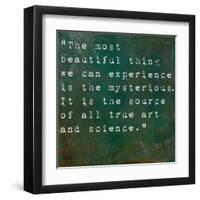 Inspirational Quote By Albert Einstein On Earthy Green Background-nagib-Framed Art Print