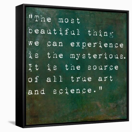 Inspirational Quote By Albert Einstein On Earthy Green Background-nagib-Framed Stretched Canvas