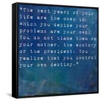 Inspirational Quote By Albert Ellis On Earthy Blue Background-nagib-Framed Stretched Canvas