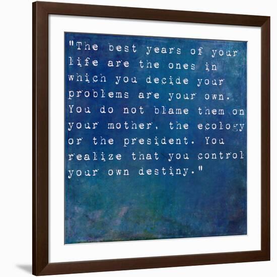 Inspirational Quote By Albert Ellis On Earthy Blue Background-nagib-Framed Art Print