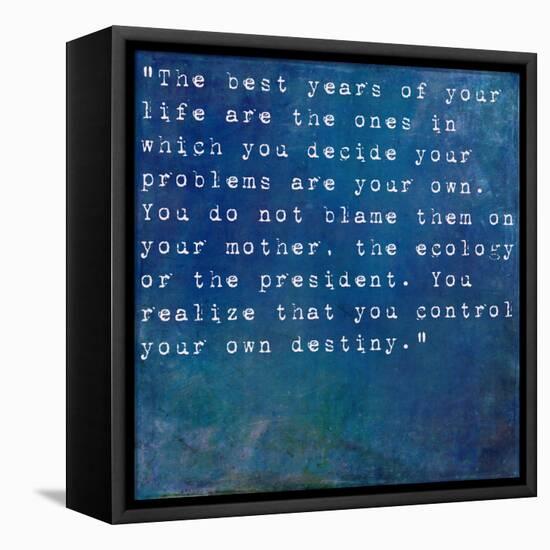 Inspirational Quote By Albert Ellis On Earthy Blue Background-nagib-Framed Stretched Canvas