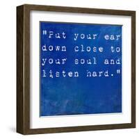 Inspirational Quote By Anne Sexton On Earthy Blue Background-nagib-Framed Art Print