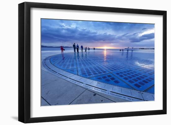 Installation Greetings to the Sun by Nikola Basic at Sunset, Zadar, Dalmatia, Croatia, Europe-Markus Lange-Framed Photographic Print