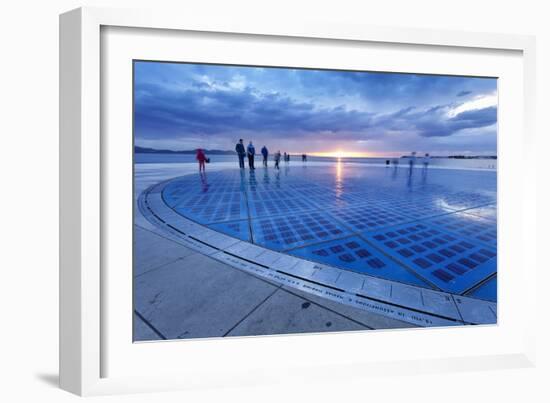 Installation Greetings to the Sun by Nikola Basic at Sunset, Zadar, Dalmatia, Croatia, Europe-Markus Lange-Framed Photographic Print