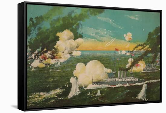 Instant Sinking of the Ships in the Great Sea Battle at Lushun Bay-null-Framed Stretched Canvas