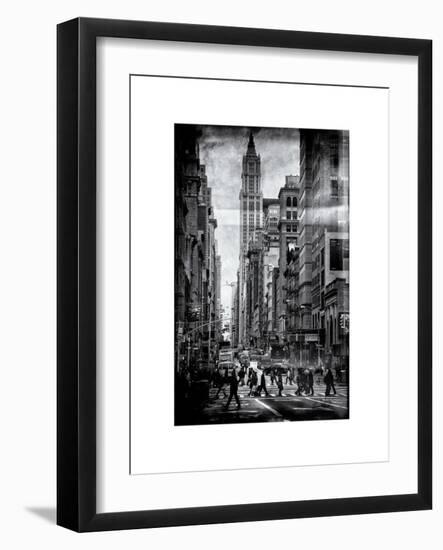 Instants of NY B&W Series - Urban Street Scene in Broadway - Canal Street - Manhattan-Philippe Hugonnard-Framed Art Print