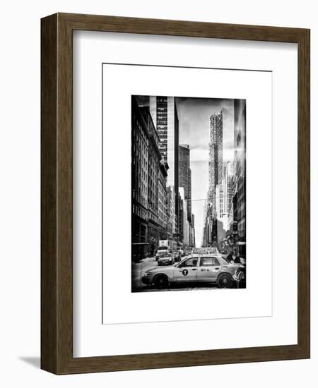 Instants of NY BW Series - Urban Scene with Yellow Taxis-Philippe Hugonnard-Framed Art Print