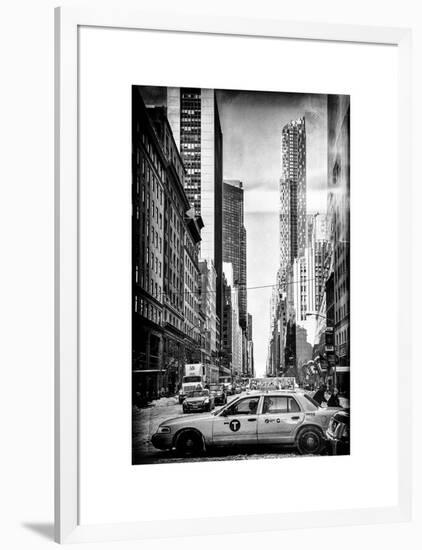 Instants of NY BW Series - Urban Scene with Yellow Taxis-Philippe Hugonnard-Framed Art Print