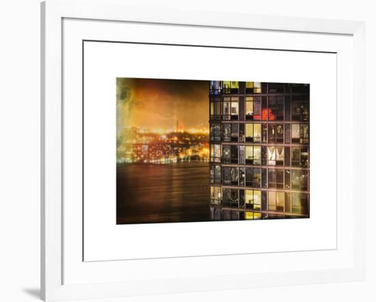 Instants of NY Series - Architecture and Building in Downtown Manhattan by Night-Philippe Hugonnard-Framed Art Print