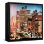 Instants of NY Series - Cityscape Snowy Winter in West Village with Yellow Taxi-Philippe Hugonnard-Framed Stretched Canvas