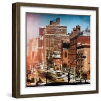 Instants of NY Series - Cityscape Snowy Winter in West Village with Yellow Taxi-Philippe Hugonnard-Framed Photographic Print