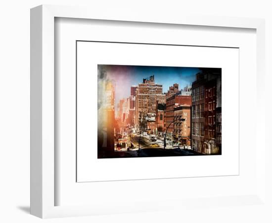 Instants of NY Series - Cityscape Snowy Winter in West Village with Yellow Taxi-Philippe Hugonnard-Framed Art Print