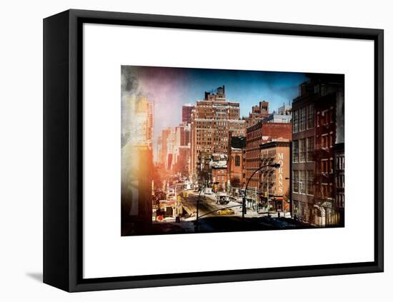 Instants of NY Series - Cityscape Snowy Winter in West Village with Yellow Taxi-Philippe Hugonnard-Framed Stretched Canvas