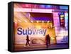 Instants of NY Series - Entrance of a Subway Station in Times Square - Urban Street Scene by Night-Philippe Hugonnard-Framed Stretched Canvas