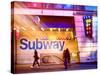 Instants of NY Series - Entrance of a Subway Station in Times Square - Urban Street Scene by Night-Philippe Hugonnard-Stretched Canvas