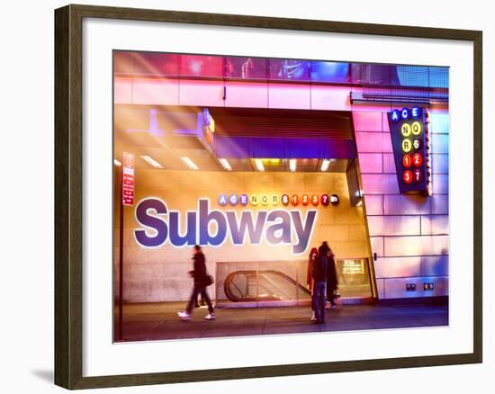 Instants of NY Series - Entrance of a Subway Station in Times Square - Urban Street Scene by Night-Philippe Hugonnard-Framed Photographic Print