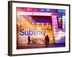 Instants of NY Series - Entrance of a Subway Station in Times Square - Urban Street Scene by Night-Philippe Hugonnard-Framed Photographic Print