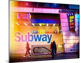 Instants of NY Series - Entrance of a Subway Station in Times Square - Urban Street Scene by Night-Philippe Hugonnard-Mounted Photographic Print