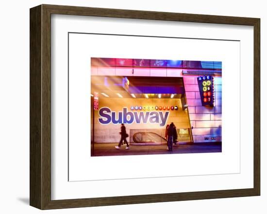 Instants of NY Series - Entrance of a Subway Station in Times Square - Urban Street Scene by Night-Philippe Hugonnard-Framed Art Print