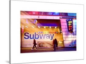 Instants of NY Series - Entrance of a Subway Station in Times Square - Urban Street Scene by Night-Philippe Hugonnard-Stretched Canvas