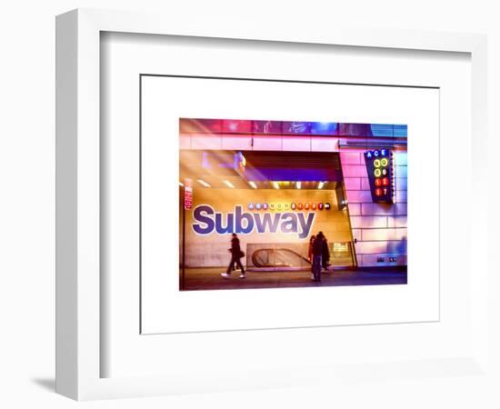 Instants of NY Series - Entrance of a Subway Station in Times Square - Urban Street Scene by Night-Philippe Hugonnard-Framed Art Print