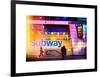 Instants of NY Series - Entrance of a Subway Station in Times Square - Urban Street Scene by Night-Philippe Hugonnard-Framed Art Print