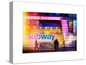 Instants of NY Series - Entrance of a Subway Station in Times Square - Urban Street Scene by Night-Philippe Hugonnard-Stretched Canvas